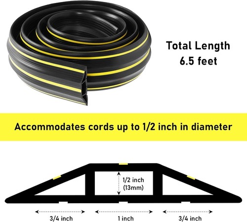 Floor Cord Cover 6.5 Ft Floor Cable Cover Heavy Duty Rubber Cable Protector 3 Ch - Picture 2 of 7