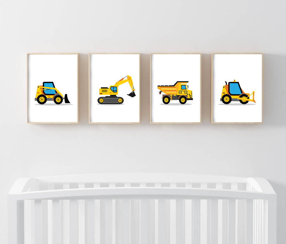 Nursery Vehicle Construction Theme Print set of Picture Truck