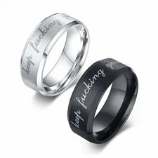 2 pcs Stainless Steel Band Ring Inspirational Keep Going Size 6-11 Men Band Gift