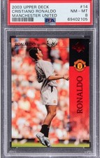 2003-04 Upper Deck Manchester United #14 Cristiano Ronaldo Rookie Card – PSA NM-. rookie card picture