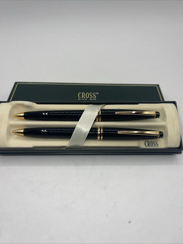 Cross Radiance Ballpoint Pen & 0.5 Pencil Set Ebony & Gold In Box Made In Japan - Picture 2 of 6
