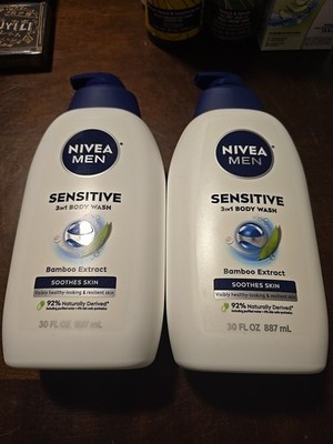 2 NIVEA MEN Sensitive Body Wash 30 Fl Oz Multi Use Moisturizing Cleanser (C013)