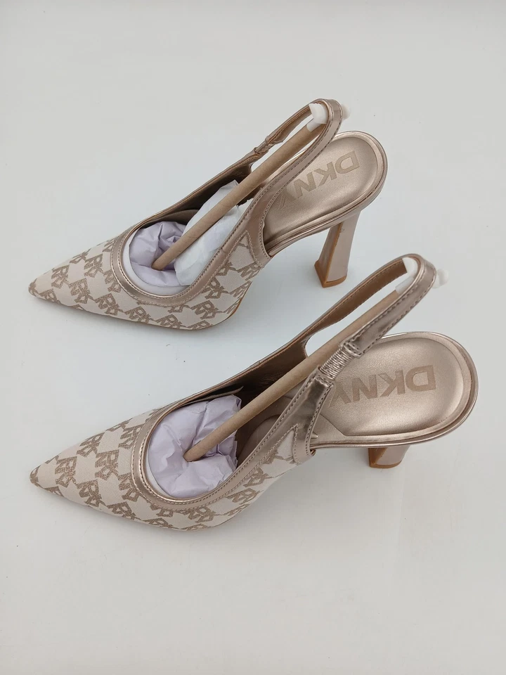 Zapatos de tacón alto DKNY Cinette con cordones para mujer talla 6,5 blanco deshuesado logotipo Foto 4 de 4