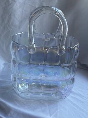 Godinger Handbag Vase Clear Iridescent Crystal 7.5in Excellent Condition