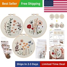3 Pack Embroidery Starter Kit for Beginners Stamped Cross Stitch Kits with Cu...