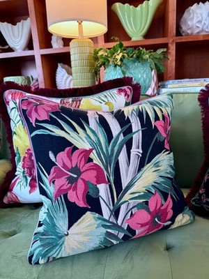 MAUI WOWIE Hawaiian Tropics Hollywood Regency Barkcloth Vintage Pillow Cover