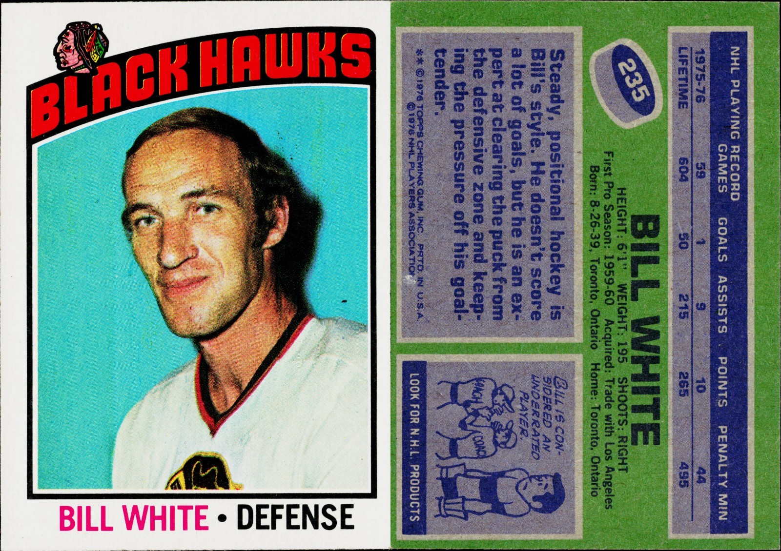 1976-77 Topps Hockey Card #235 Bill White