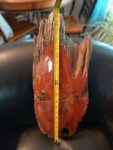 Vintage Live Edge Slab Wood Wall Clock - Roman Numerals - Rustic Decor 21x9 - Picture 7 of 8