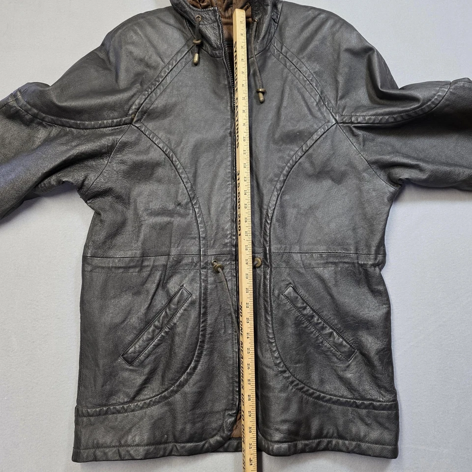 Winlit Leather Jacket Womens Large Black Hooded Parka Quilted Zip Front Lined - Image 4 of 4