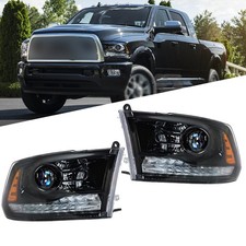 Headlight For 2009-2018 Dodge Ram 1500 2500 3500 Black Halogen Wdrl Headlamp