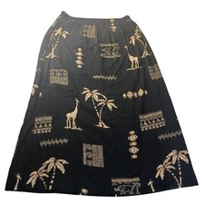 VTG Safari Print Midi Skirt M Boho Giraffe Palm Trees Elastic Waist USA 90s