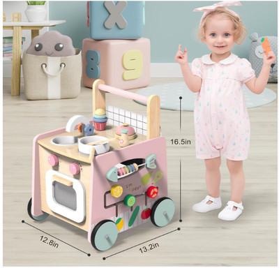 wiqins Wooden Baby Walker 9-in-1 Activity Center/ Play Kitchen Push Cart