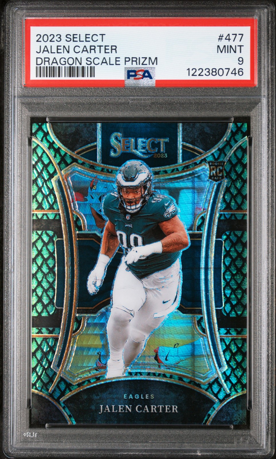 2023 PANINI SELECT DRAGON SCALE PRIZM #477 JALEN CARTER 12/70 PSA 9