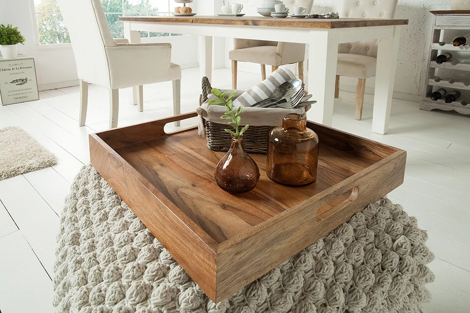 Elegantes Serviertablett CIANO 40x40cm Akazie Massivholz mit Griffen Tablett - Bild 2 von 4