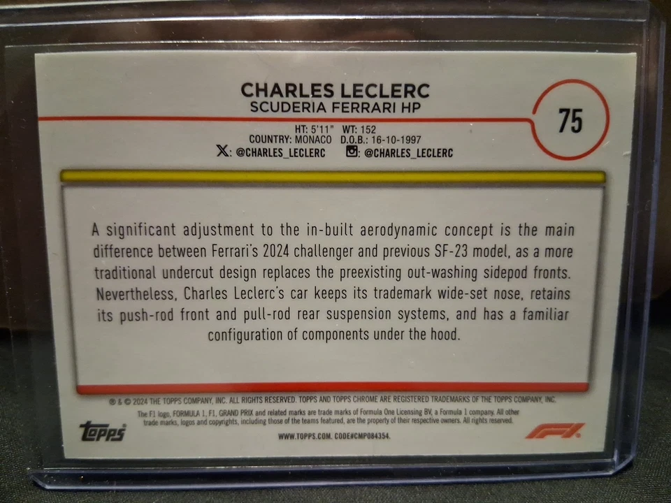 2024 Topps Chrome Formula 1 F1 Charles Leclerc #75 Checkered Flag Refractor SP - Image 3 of 3