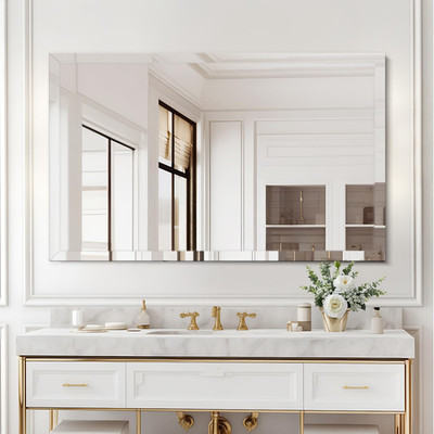 30X40 Inch Frameless Wall Mirror with 1'' Beveled Edge, Frameless Rectangle Mirro