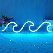 Wave Neon Signs For Bedroom Ice Blue Dimmable Wave Neon Light Art Wall Decor Wav