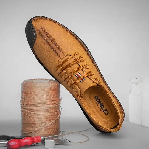Wear-resistant Men Shoes for Lightweight PU Leather Shoes Soft Lace-up Loafers - Picture 6 of 19