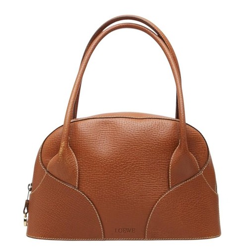LOEWE Vintage Handbag Leather Brown Womens Top Handle Zip Inner Pockets