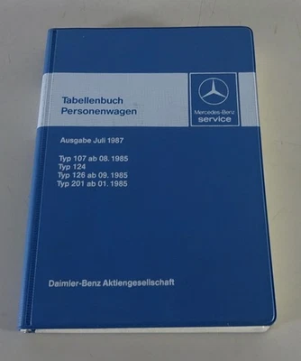 Tabellenbuch Mercedes Benz W124 W126 W201 R107 300 420 500 560 SL SE SEL 1987 - Bild 1 von 3