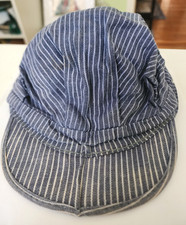 Vintage Child Size Railroad Engineer Cap Blue Hickory Stripe Train Conductor Hat