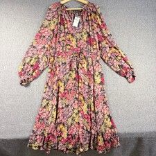 NWT Ralph Lauren Floral Viscose Midi Dress Pink Purple Yellow Boho Size 10