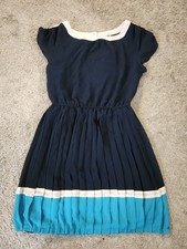 Forever 21 I love h81 Short Sleeve Blue Dress Pleated Trim Turquoise Medium