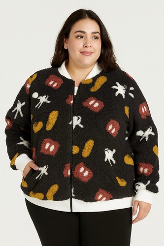 NWT Disney Parks Mickey Mouse Sherpa Zip Hoodie Jacket 3X Plus Fuzzy Cozy ❤️🖤🤍 - Picture 1 of 20