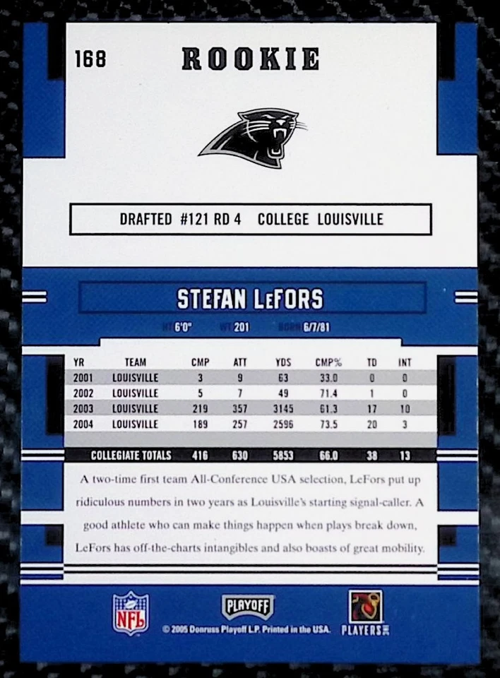 Stefan LeFors - 2005 Playoff Prestige #168 RC - Carolina Panthers - Image 2 of 2