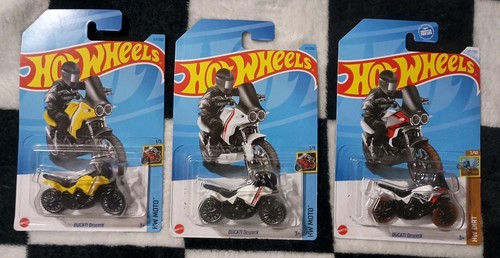Hot Wheels HW Moto/Dirt Ducati DESERTX Yellow/White/Wht&Red * Lot of 3 * 