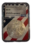 2001 $1 AMERICAN SILVER EAGLE NGC MS69 USA FLAG CORE HOLDER