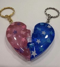 Resin Split Heart Keychain Set Pink Blue Stars Love  Hearts Detachable Keyring