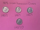 Roosevelt Dimes 90% Silver , Lot Sale Of 4 Dimes , 3-1957, 1-1957D , Very Nice