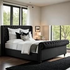 Chesterfield Royal Sleigh Bed Frame, Plush Velvet Upholstery Gaslift / Mattress