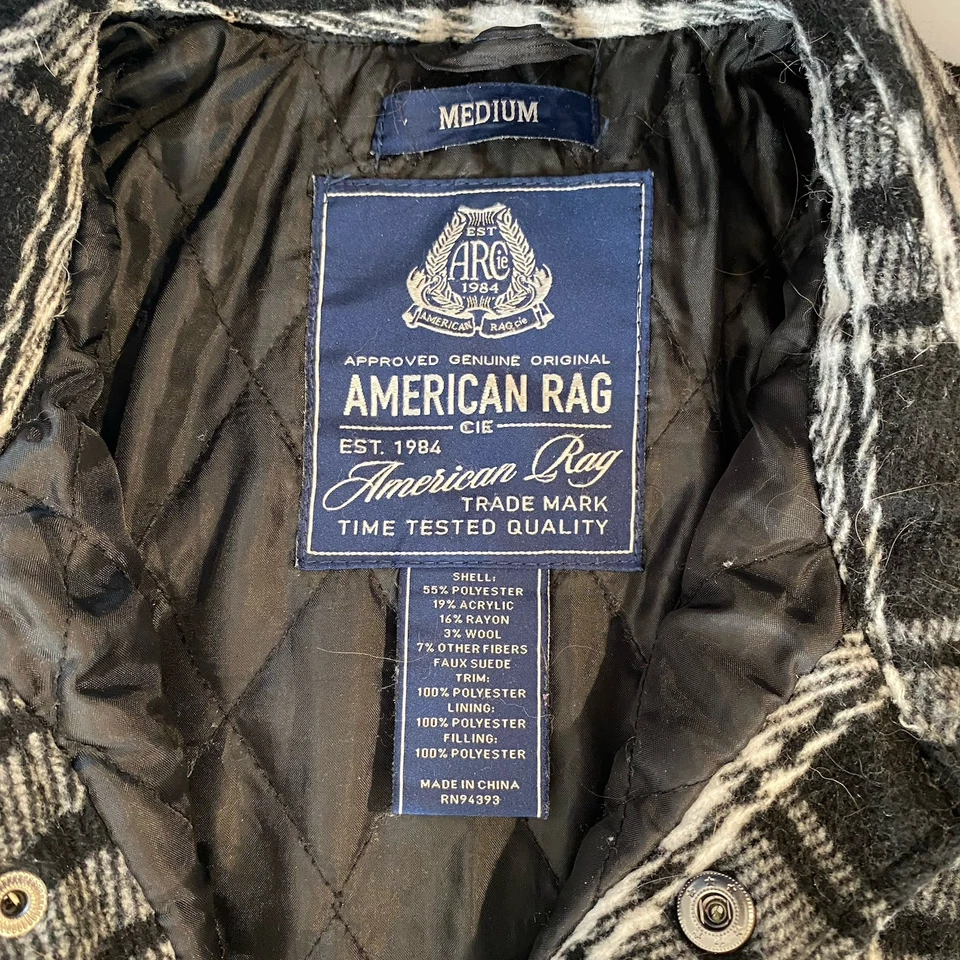 Рубашка куртка мужская American Rag M белая черная клетчатая стеганая с нашивками на локти защелки - Изображение 2 из 4