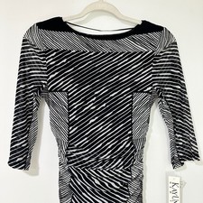 Kay Unger New York Geometric Ruched Mesh Sheath Dress Women Small Black White