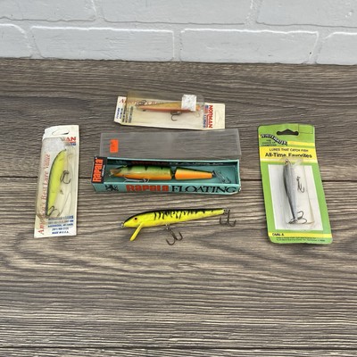 Vintage Fishing Lures Lot of 5 Rapala, Norman, & White Water Minnows