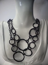 Vintage Lia Sophia Necklace Chain Black Tone Textured Jewelry Costume