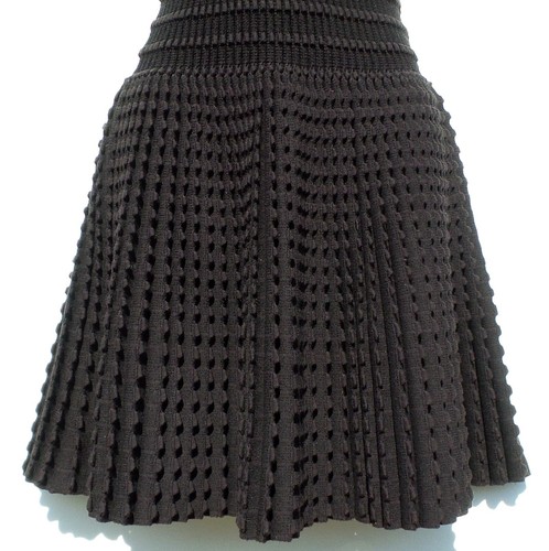 ALAIA Black Brown Sleeveless V Neck Fit and Flare Fleece Wool Blend Dress 38 GUC - Picture 6 of 12
