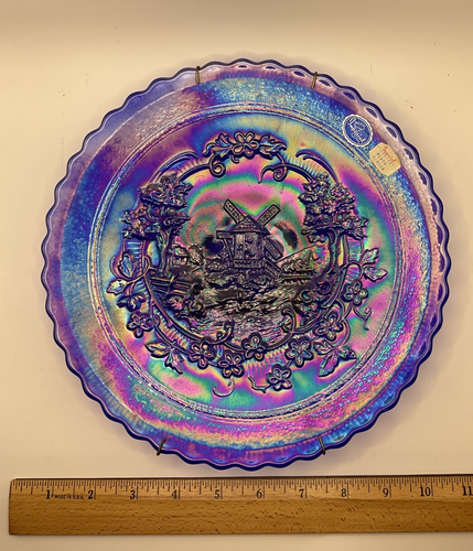 VTG Imperial Carnival Glass Cobalt Blue Windmill Plate Iridescent 9 1/2” w/Tags