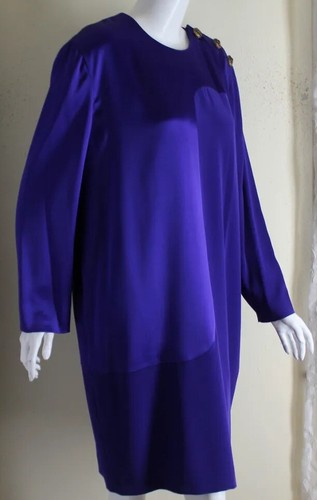 Nipon Boutique Sz 16 SMASHING Silk Purple Charmeuse Classic XL Dress EXQUISITE - Picture 3 of 9