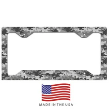 Gray camouflage aluminum vanity license plate frame. Car, truck ,SUV, tag