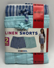 Girls Size M 10/12 32 Degrees Cool 2-Pack Linen Shorts Blue Striped