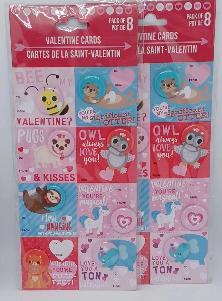 ЛОТ ИЗ 5 (8) школьных открыток на День святого Валентина 40 всего с булавками на пуговицах, милые - Изображение 4 из 4