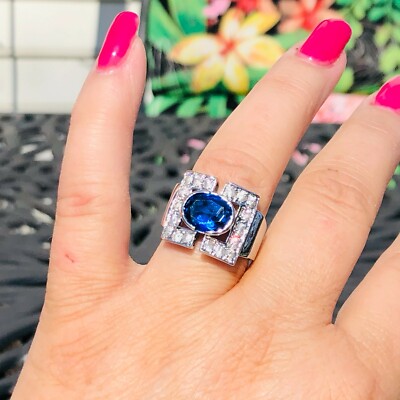 Sterling Silver Blue Quartz & White Cubic Zirconia Art Deco Style