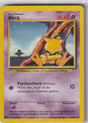 Pokemon Karte Trading Card Game Basis Set Nr. 43/102 Abra deutsch | eBay Pokemon Karte Trading Card Game Basis Set Nr. 43/102 Abra deutsch | eBay