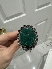 Sterling Silver 925 Malachite Stone 1x0.75  Size Adjustable