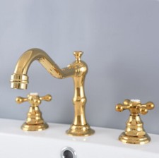 Gold Color Brass Bathroom 3 Holes Faucet Widespread Vanity Sink Mixer Tap snf983