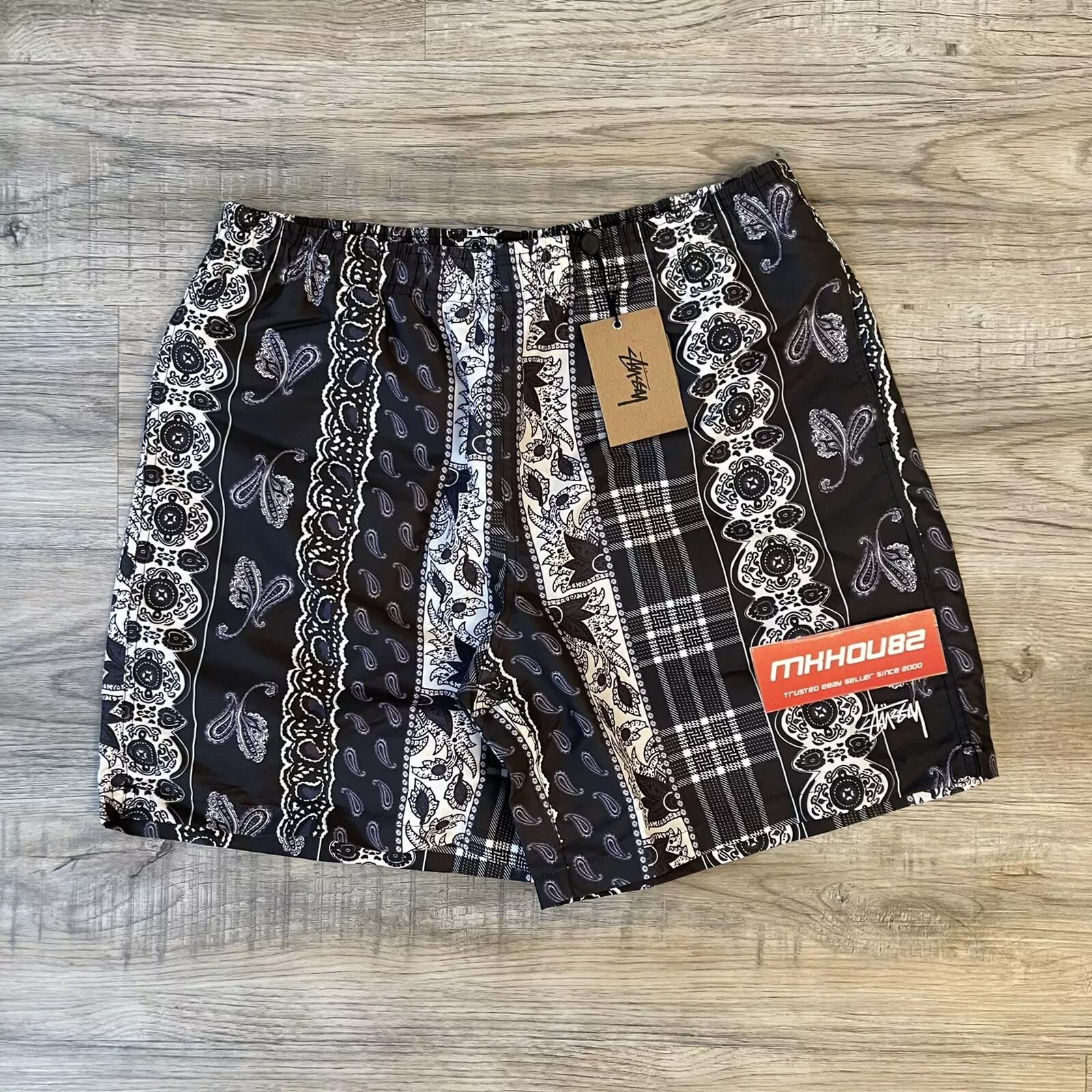 Neuf Stussy Paisley plaid eau short noir automne hiver 2021 taille suprême L