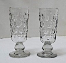 PAIR 2 PV France PORTIEUX VALLERYSTHAL Signed clear glass Thumbprint Goblets